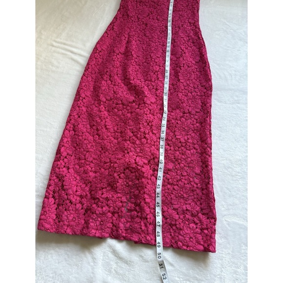 Zara Lace Halter Dress Womens Medium Pink Fuchsia Midi Floral Open Back Pencil - Picture 9 of 16